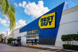 Exterior of a Best Buy store on a sunny day