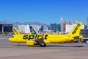 Spirit Airlines plane on the tarmac at Las Vegas airport